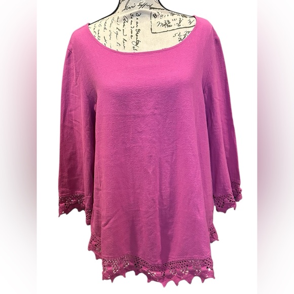 Soft Surroundings Magenta Lace Hem Blouse EUC - Picture 3 of 6